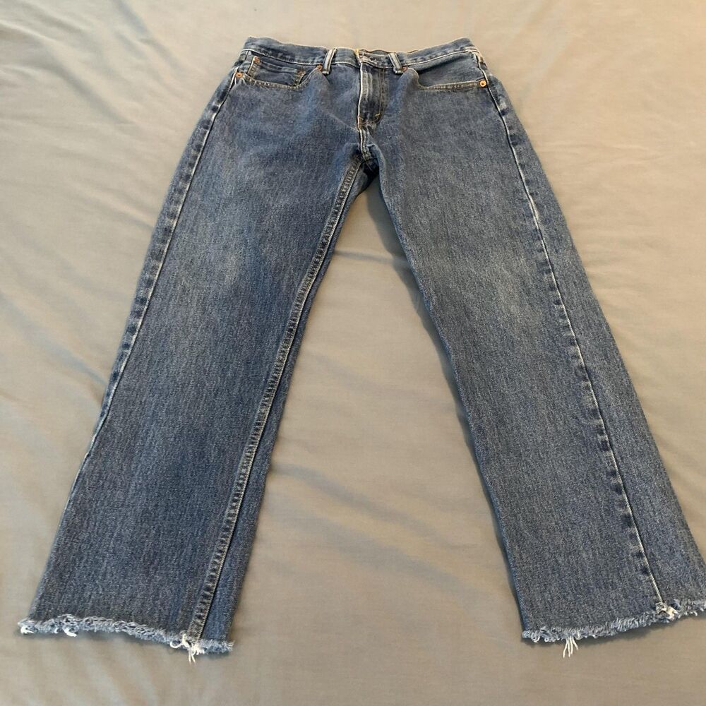 Levis 505 Jeans Mens 31x27 Blue Medium Wash Straight Leg‎ Raw Hem Denim Pants
